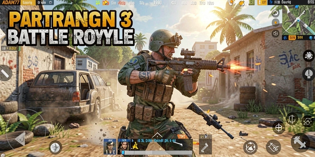 Tampilan gameplay ADAM77 dengan pertarungan seru Battle Royale.
