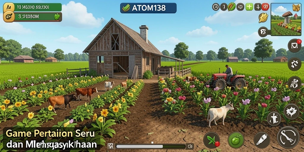 Tampilan gameplay menarik dari ATOM138 yang menunjukkan aktivitas bertani.