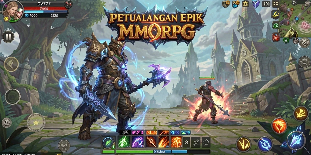 Screenshot CV777 menampilkan aksi pertempuran di dunia MMORPG yang memukau.