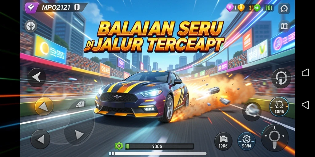 Tampilan gameplay MPO2121 dengan aksi balapan yang intens.