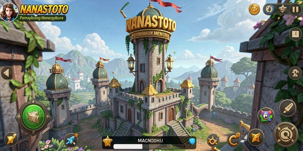 Screenshot gameplay NANASTOTO menyuguhkan aksi menara yang mendebarkan.
