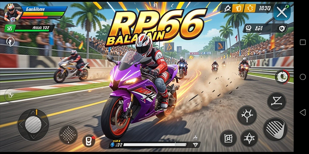 Screenshot RP66 menampilkan balapan motor yang mendebarkan dengan grafis berkualitas tinggi.