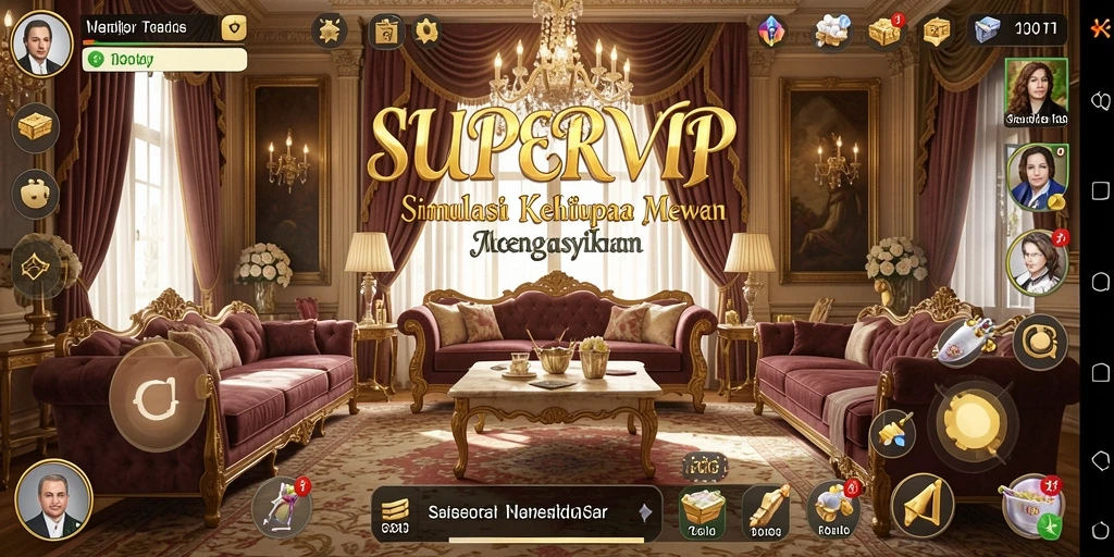 Tampilan menawan dari gameplay SUPERVIP yang menonjolkan kehidupan mewah.
