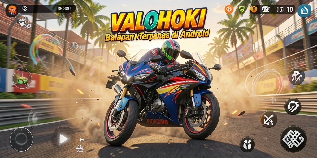 Screenshot gameplay VALOHOKI yang menunjukkan balapan motor yang mendebarkan.