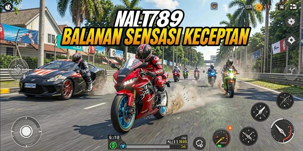 Tampilan gameplay VT789 dengan balapan motor yang mendebarkan di lintasan.