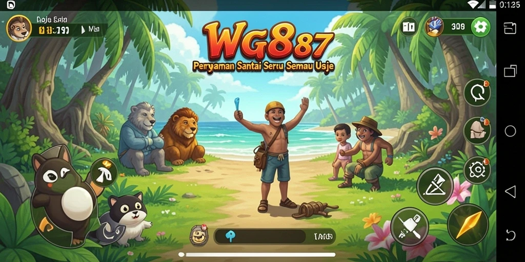 Screenshot WG87 menampilkan gameplay santai dengan grafis cerah dan karakter menarik.